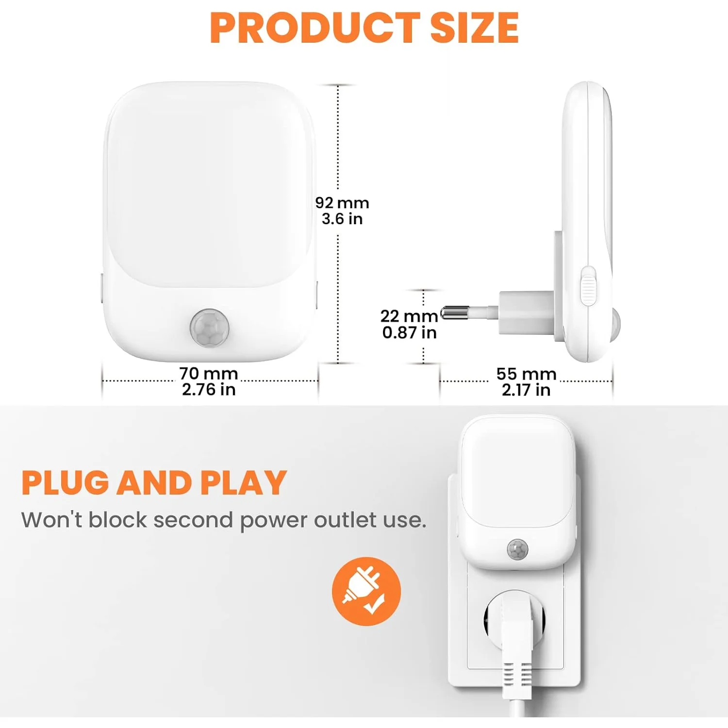 Veilleuse détecteur de mouvement LED lampe de nuit pour chambre Table de chevet enfants lampe à lueur douce avec prise ue