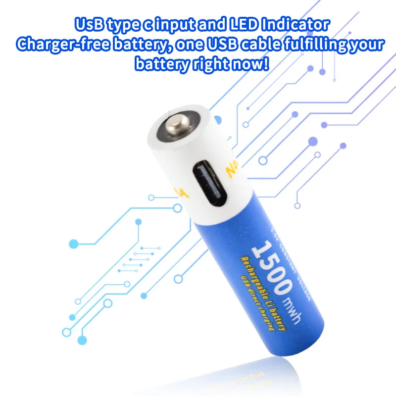 New 1.5v AAA battery Rechargeable lithium battery 1500mWh environment protection USB TYPE-C charging port for direct charging