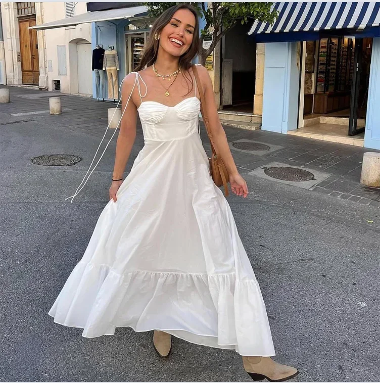 

Sleeveless Long Dresses For Women Corset Slip Midi Dress Woman Pleated Backless Sexy Evening Dress Ruffle Summer Dresses