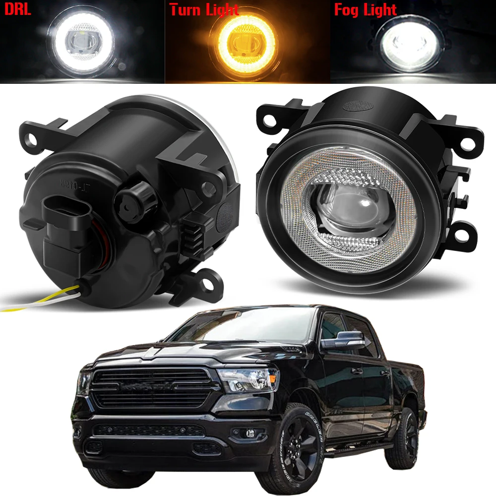 2 X Car LED Fog Light Truck Angel Eye Fog Turn Signal Daytime Running Lamp DRL H11 12V For Ram 1500 2500 3500 Pick-Up 2019-2021