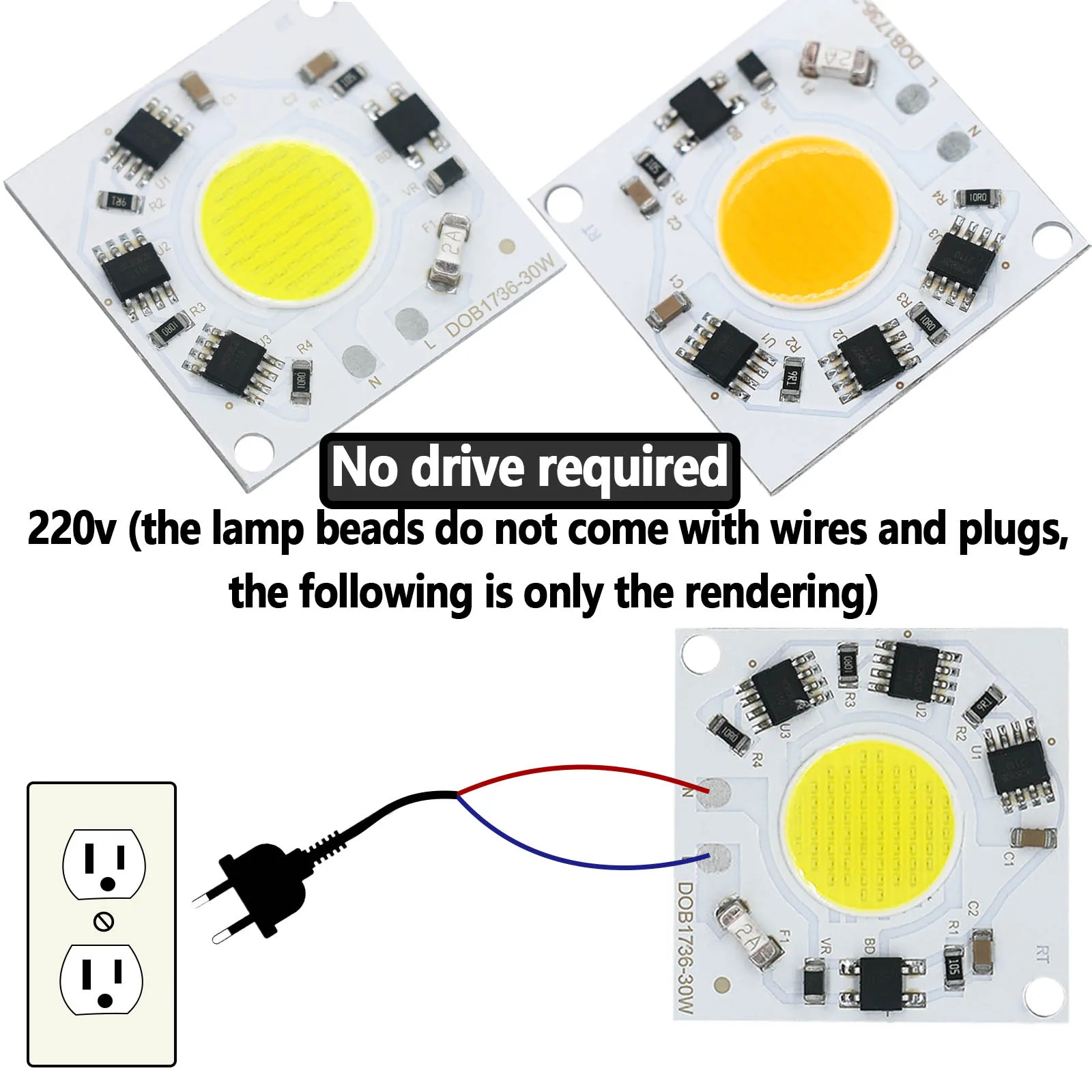 超高輝度LEDチップランプビーズ,電球,コールド,ウォーム,スマート,ic,照明不要,AC 220v,240v,30w