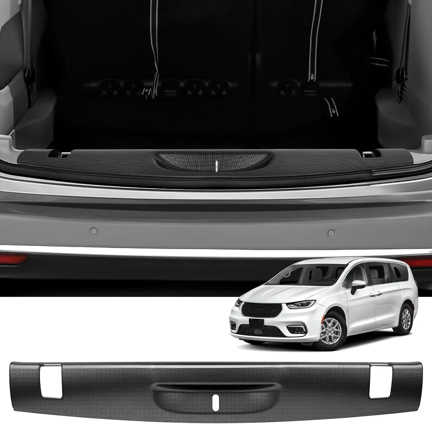 

Защита заднего бампера, совместимая с Chrysler Pacifica 2017-2025, аксессуары, текстура углеродного волокна, материал ABS, задний бампер