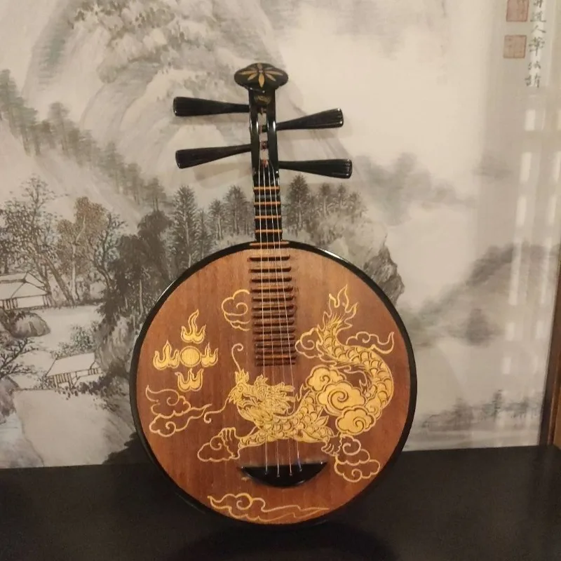

Handmade Wooden Moon Guitar Practice Performance Yueqin Traditional Decorative Yueqin Beginner Portable Stringed Instruments