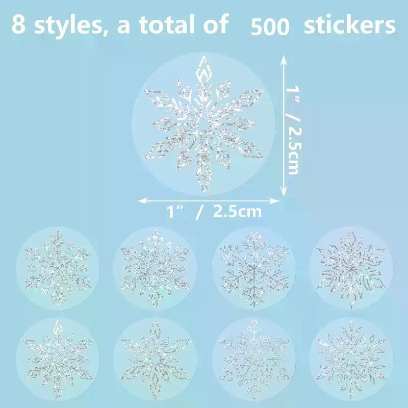 500 Sheets/roll Transparent Snowflakes Stickers Christmas Tags Stickers For Kids Gift Baking Package Envelope Decor Stationery