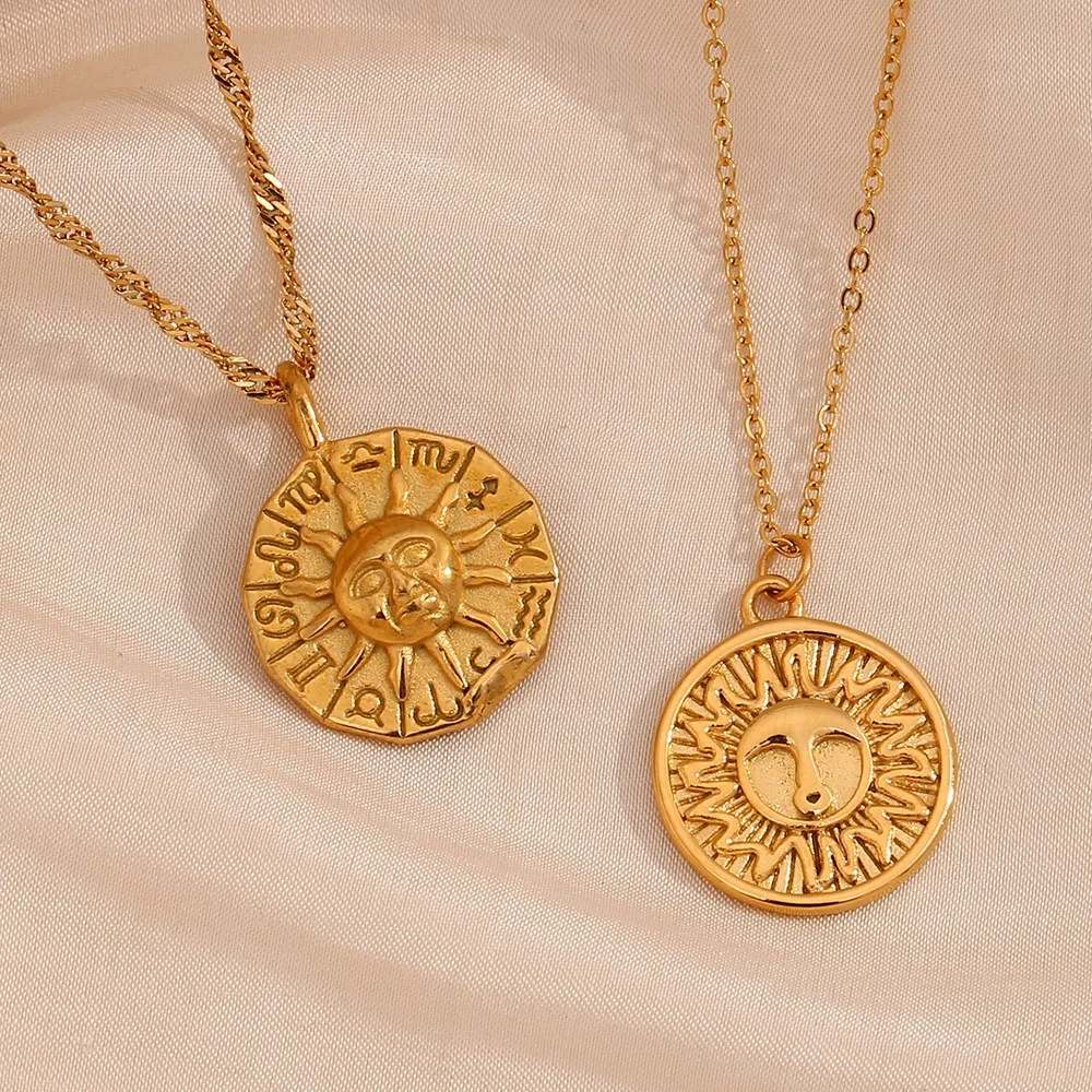 Vintage Hammered Sun and Moon Stainless Steel Jewelry Necklace Wholesale