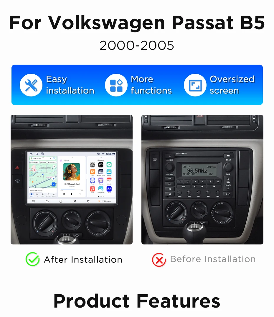 Junsun Wireless CarPlay Android Auto Autoradio für Volkswagen Passat B5 2000-2005 Intelligente Autosysteme DSP SWC RDS GPS FM BT – Detail 5