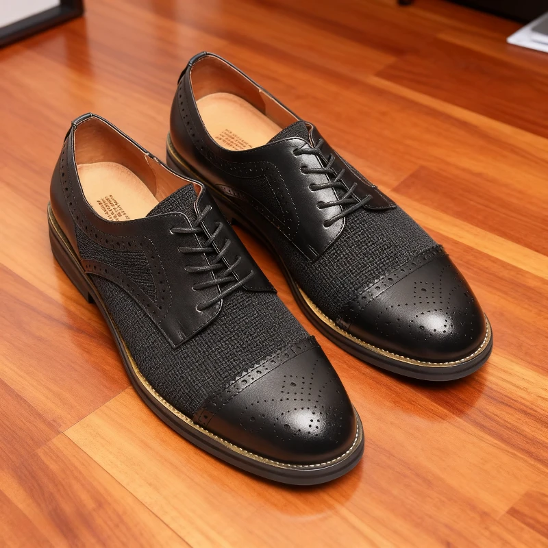 

Retro Men Leather Casual Shoes British Style Business Formal Brogue Shoes for Men Flats Dress Oxford Shoes