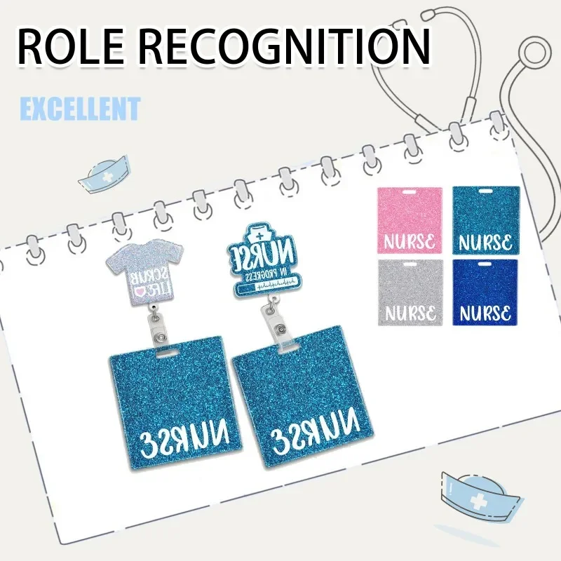 

Держатель для бейджа с именем медсестры, блестящий порошок, прямоугольная акриловая бирка с именем больницы, держатель для бейджа