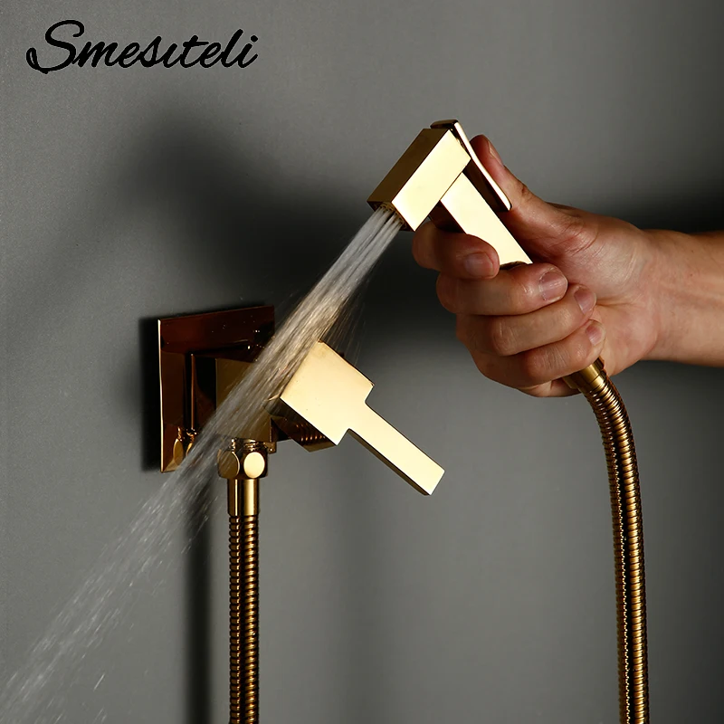 Smesiteli Toilet Brass Bidet Spray Shower Bidet Set Copper Valve Bathroom Bidet Shower Sprayer Wall Mounted Tap Mixer