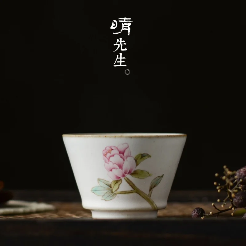 

Jingdezhen Ru Ware Natural Crack Hand-Painted Green Tea Kung Fu Tea Cup Master Cup Handmade Single Cup Porcelain Tea Tasting Cup