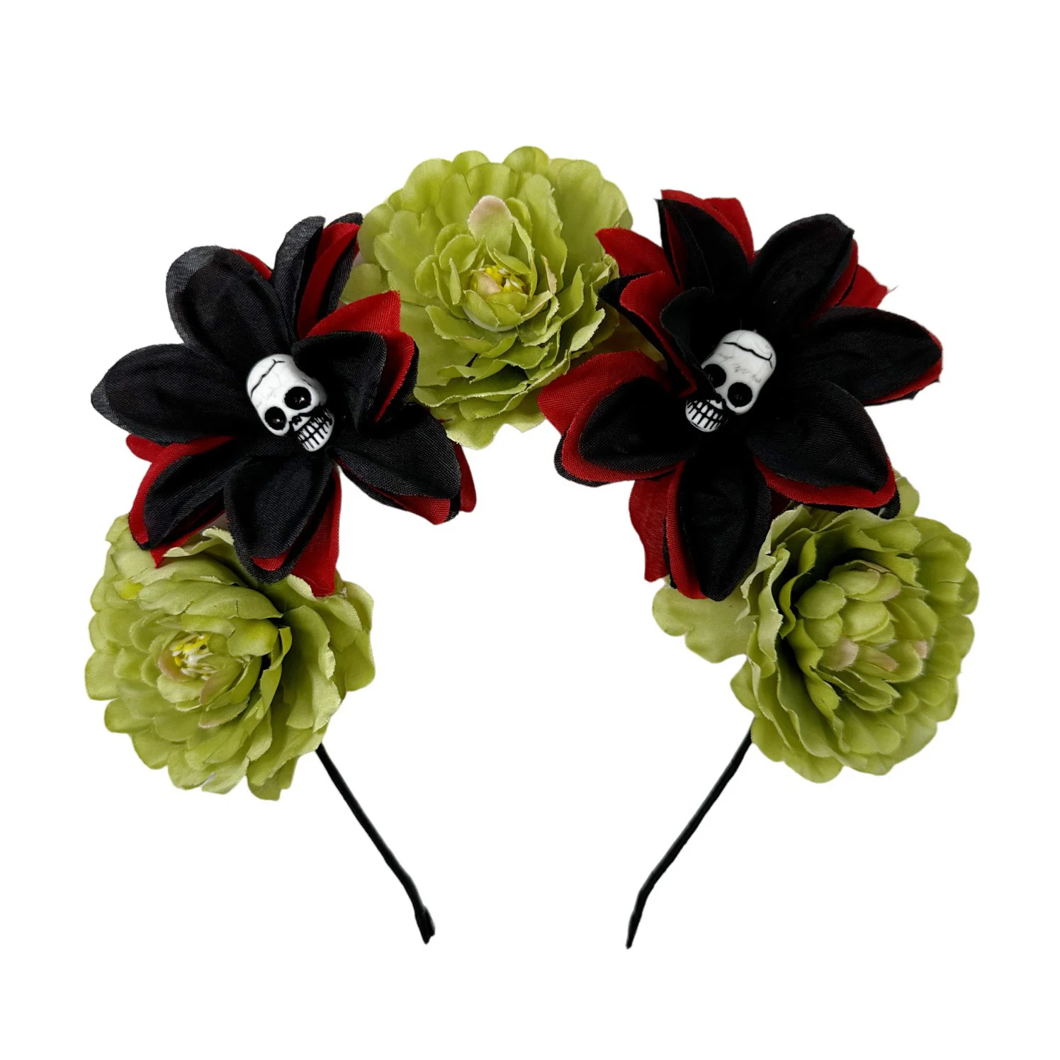 Ein Gotischer Haarschmuck für Damen - Doppeltes Totenkopf- und Zucker-Schädel-Design, Ideal als Kopfschmuck für den Tag der Toten – Detail 7