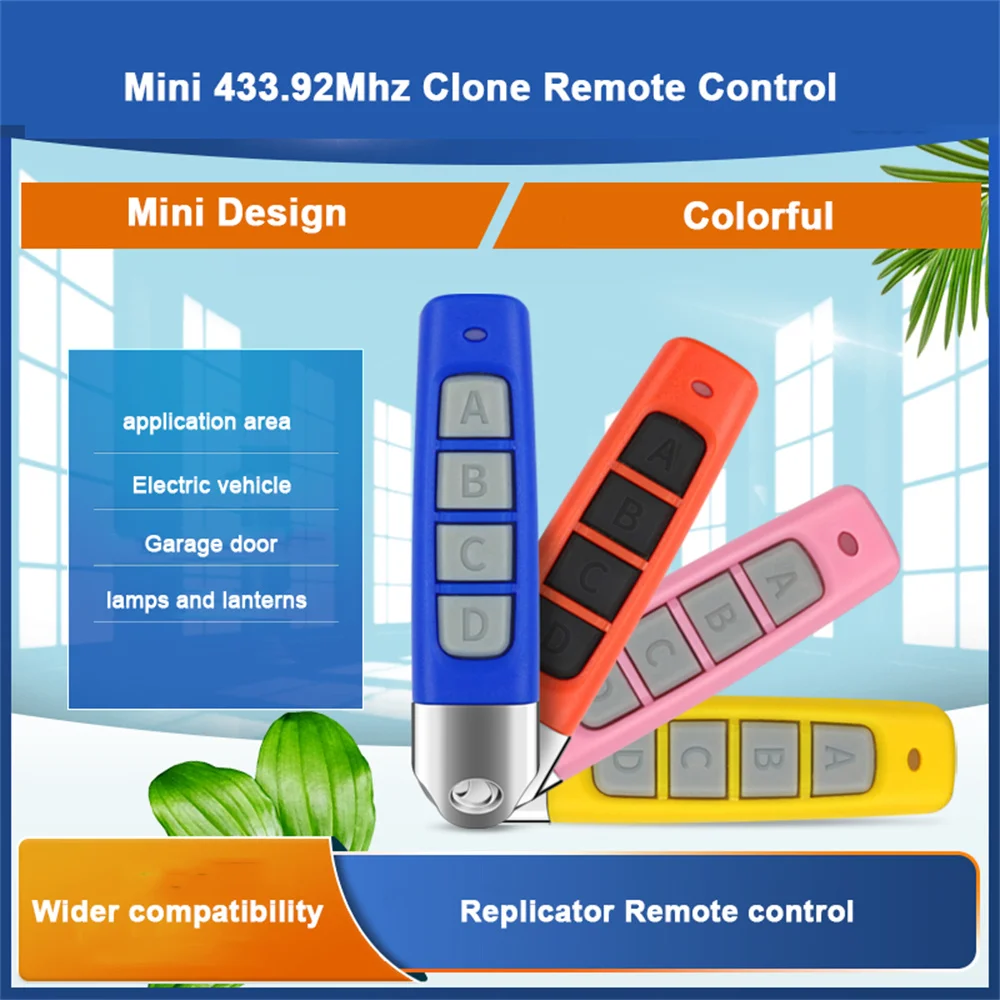 4CH Remote Control 433MHz Car Key Garage Door Gate Opener Remote Control Duplicator Clone Cloning Code 4-Button Transmitter