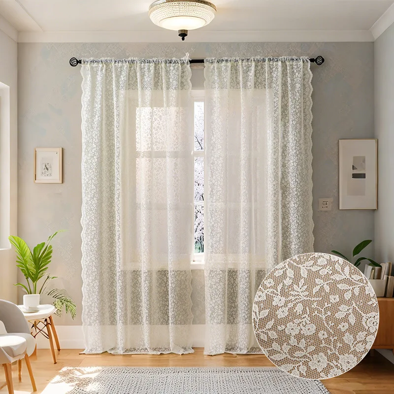

Curtain White Lace French Style Sheer Window Curtains for Living Room Bedroom Rod Pocket Floral Jacquard 1 Panel Drape Soft