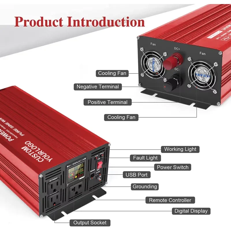 Custom Dc Ac 12v to 220v Invertor 1000w 2000w 3000w 4000w 5000w Pure Sine Wave Inverter