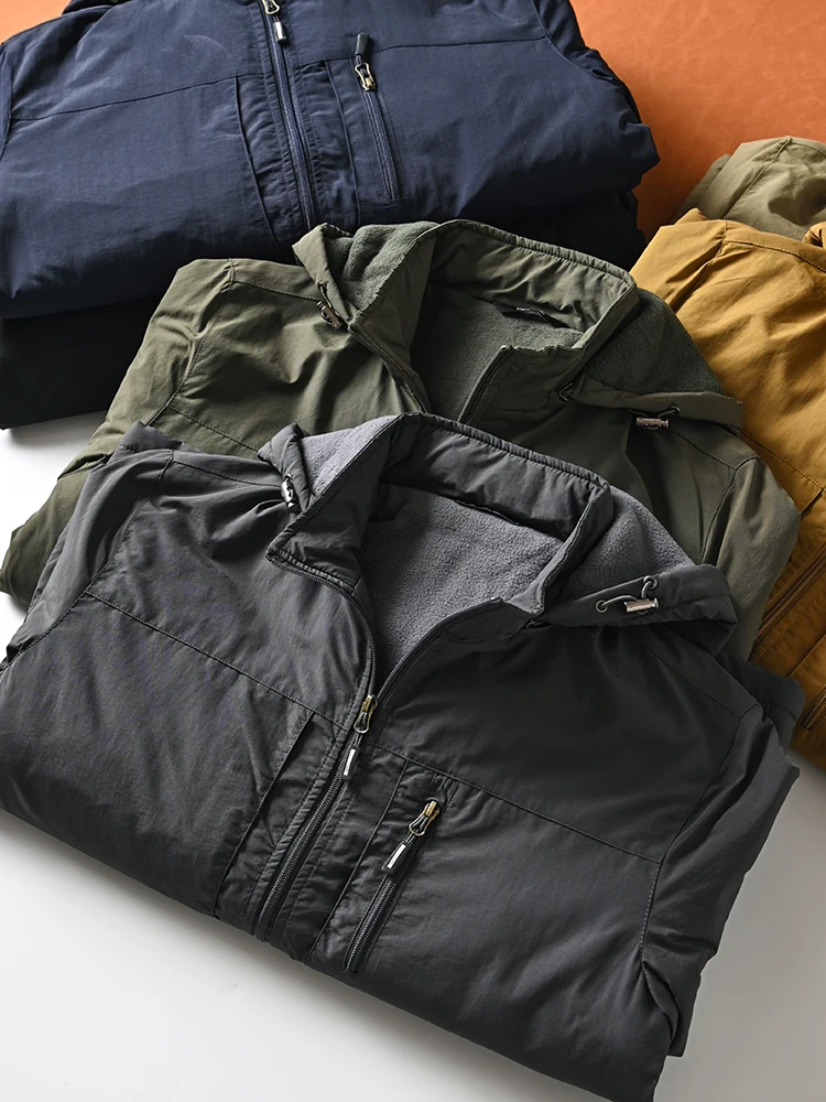 

Мужское уличное пальто на подкладке Thiened Soft ell Jaet, осенне-зимнее хлопковое пальто, рабочая одежда с капюшоном, ветрозащитная молодежная свободная посадка Ja...