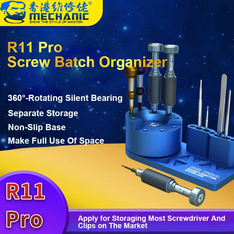 MECHANIC R11 Pro 360° Rotating Screwdriver Tweezer Storage Box with Non-slip Base Universal Aluminum Alloy Repair Parts Holder