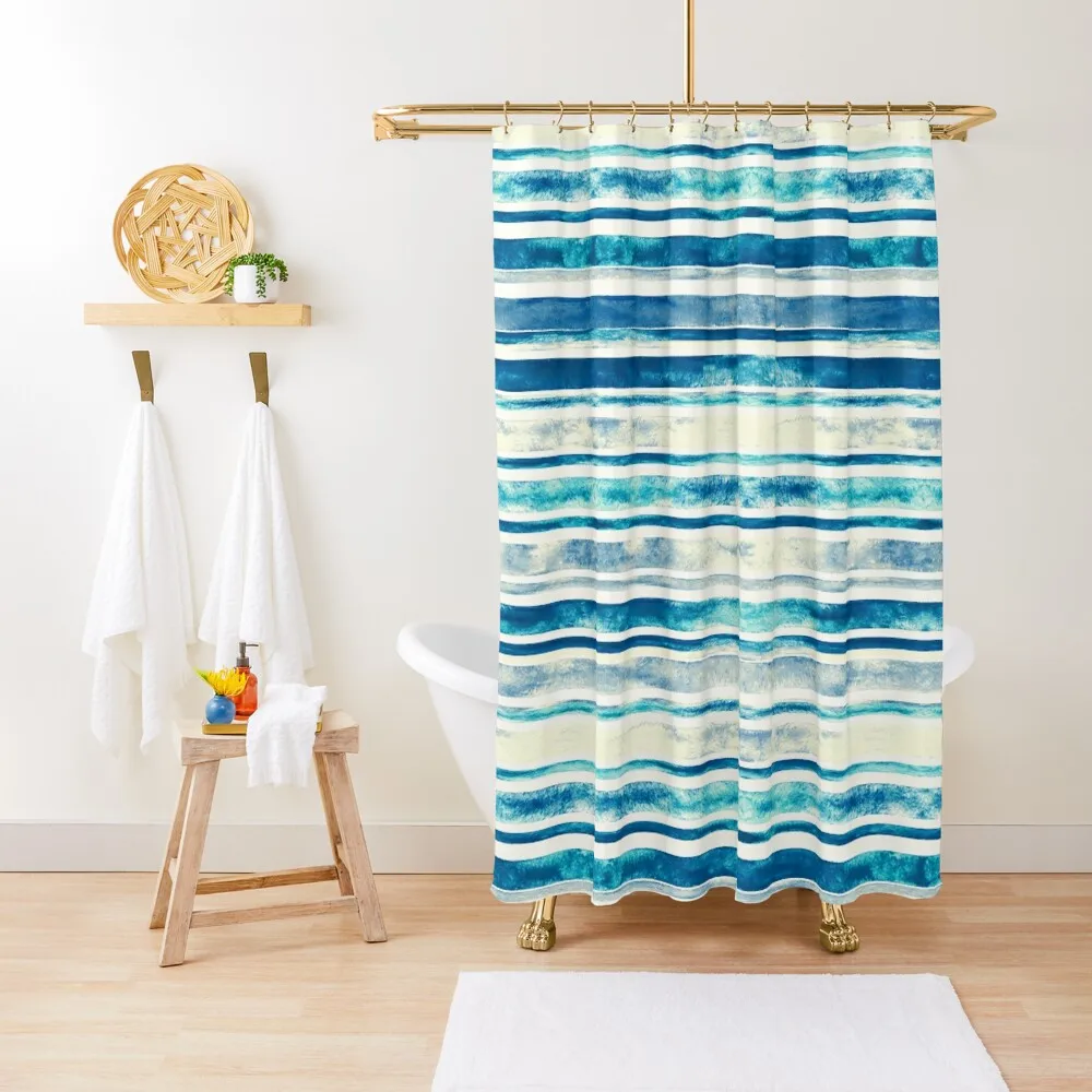 

Watercolor Stripes - Blue Shower Curtain Anime Shower Waterproof Bathroom Shower For Bathrooms Curtain