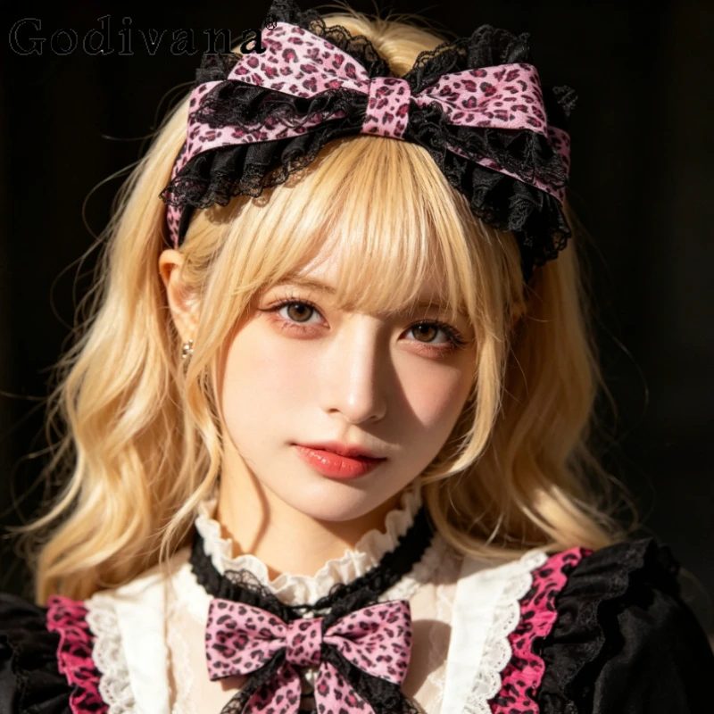 甘くてクールな女の子古代ヒョウ柄レースヘッドバンド和風オリジナルロリータレース多用途ヘッドウェア