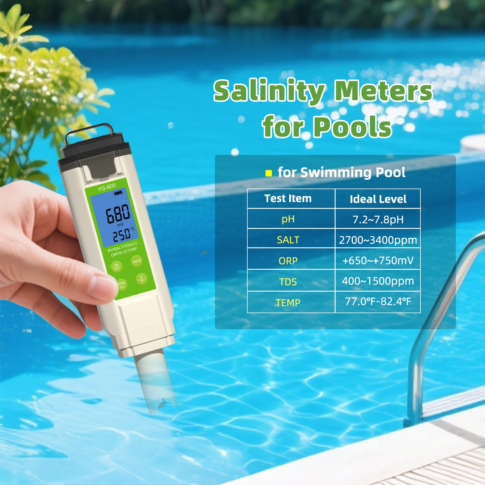 2025 7-in-1 Digitale PH Salinità Temp ORP TDS EC Tester di qualità dell'acqua Risoluzione 0,01 per acquario Piscina idroponica