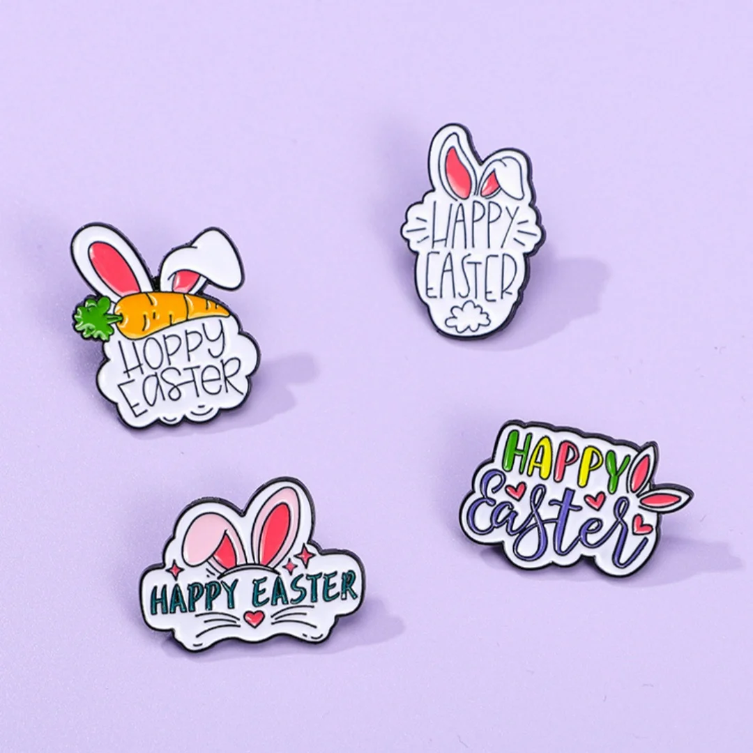 Cute Cartoon Badge Easter Clothing Decoration Easter Rabbit Easter Egg English Alloy Butterfly Buckle Enamel Brooch Jewelry Gift