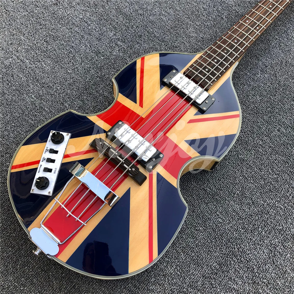 4 Strings British Flag Bass Guitar Flame Maple Hollow Body Vintage CT Violin BB2 Electric Bass