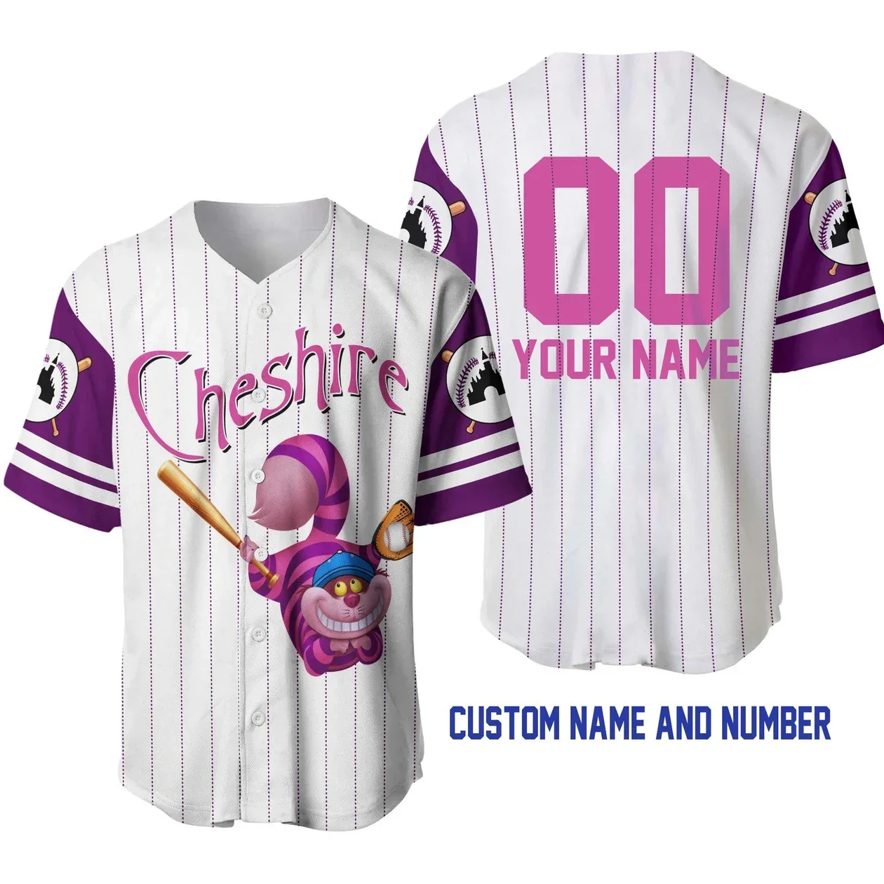 

Potdemiel Cheshire Cat Baseball Jersey Customized Name Men Women Disney Baseball Jersey Fashion Retro Short Sleeve Shirt Jersey