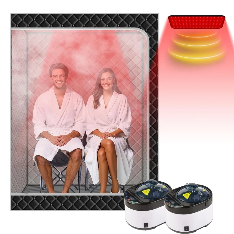 2 Person Portable Steam Infrared Sauna Box with 660nm Red Light Therapy Lamp for 4L 1500W Steamer Saunas Spa ﻿ Home Relaxation