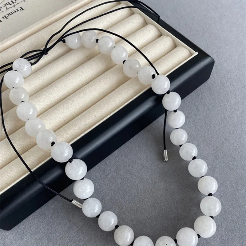 White stone ball beaded necklace for women natural stone necklace minimalist simple handmade summer beach jewelry