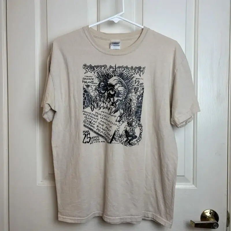 T-shirt vintage des années 2000 Y2K Septic Death Pushead, beige moyen