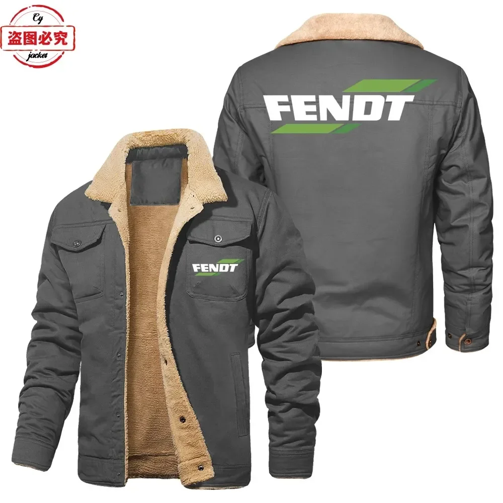 Fendt Tractor Logo Printed Team Uniform Workwear Long Sleeved Men's Standing Collar with Fleece Lining Jacket European Sizes