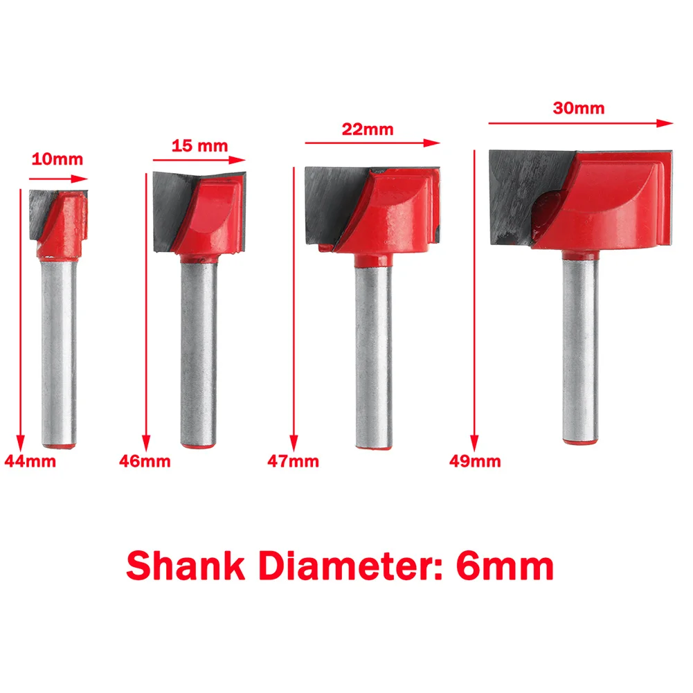 4 Pcs 10/15/22/30mm Router Bit Surface Planing Bottom Cleaning Wood Milling CNC Router Bit