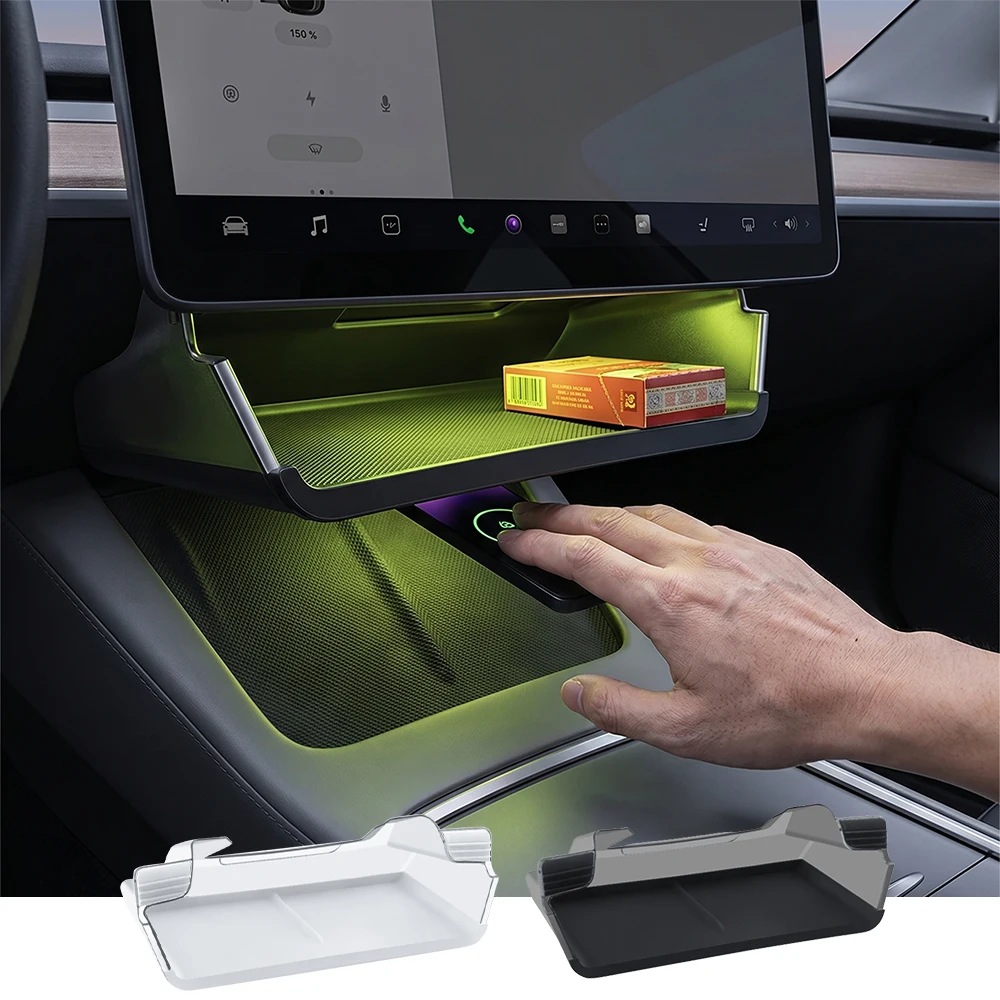 Under Screen Hidden Storage Box Behind Screen Tray Center Console Organizer For Tesla Model Y Juniper Model 3 Highland 2025 2026
