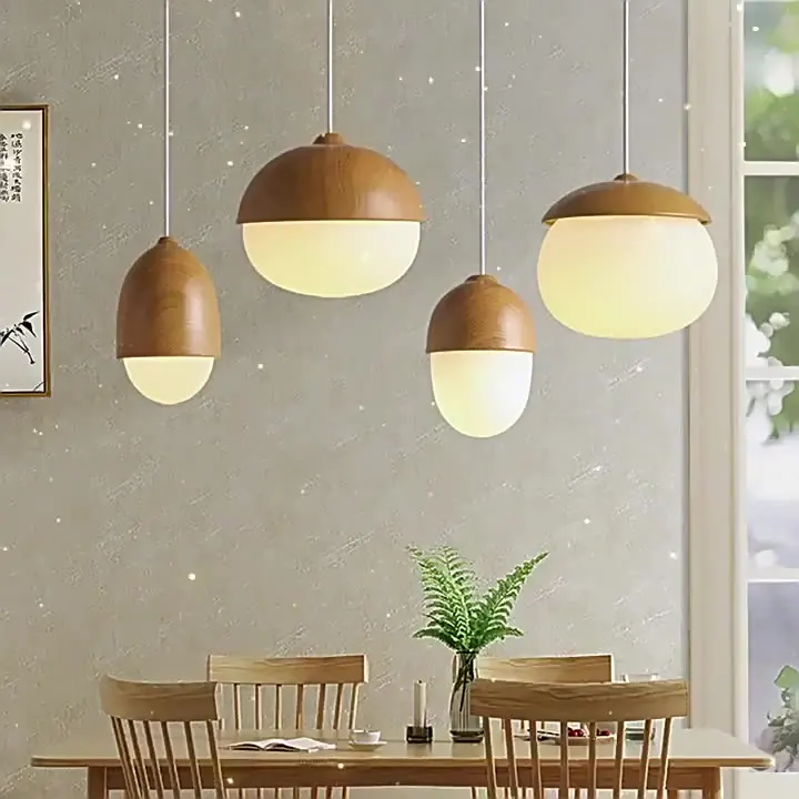 

Wood Grain Pendant Lamp Modern Nut Round Hanging Light Living Room Bedroom Decor Lighting