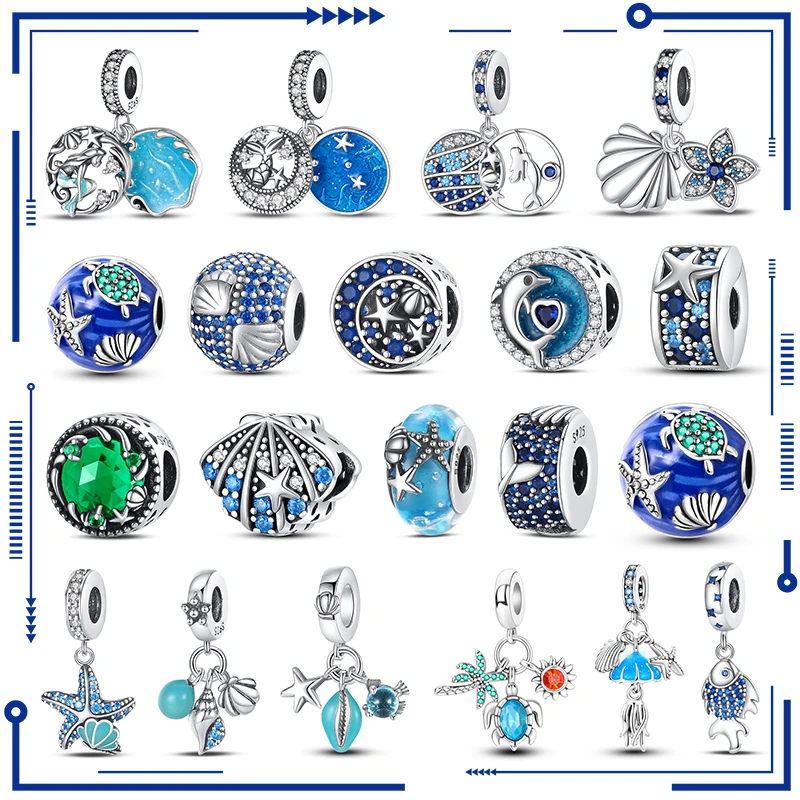 

New in Blue Zircon Underwater Animals Charm Bead Fits Pandora Original Bracelet Necklace Women 925 Sterling Silver Pendant Bead