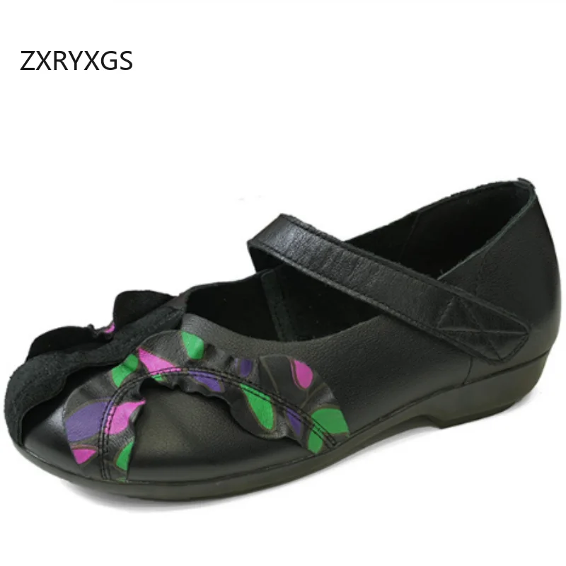 

ZXRYXGS 2025 г., классические свадебные туфли премиум-класса из воловьей кожи с цветами, туфли на плоской подошве, удобная женская модная обувь на мягкой подошве