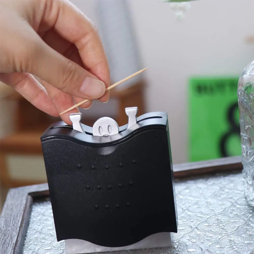 Durable Weightlifting Posture Hercules Toothpicks Dispenser Semi-automatic Plastic Toothpick Holder Black Toothpick Box Fruit