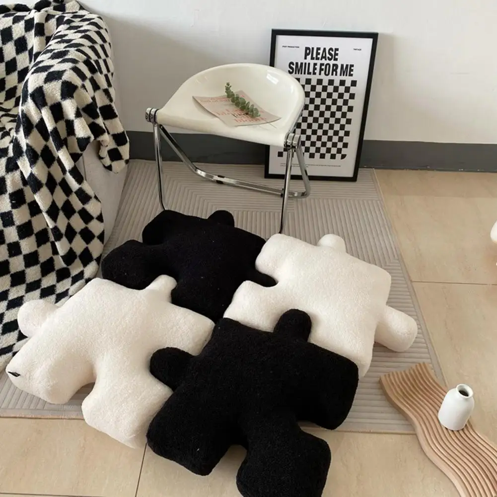 Puzzle Pillow Durable Teddy Velvet Plush Pillow Bedroom Living Room Stuffed Throw Pillow Cushion Decor for Daily Use