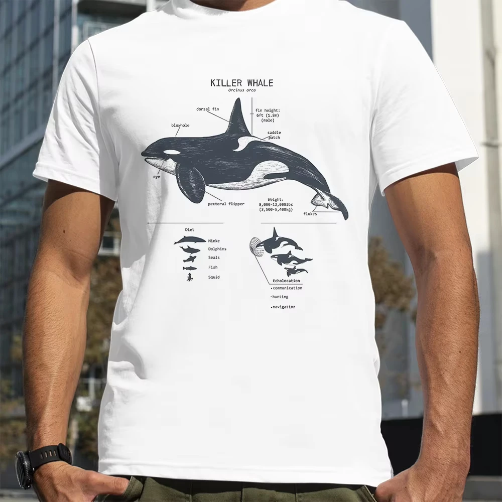 Summer Male Orca Anatomy Diagram Dolphin Lovers Pattern T-Shirt 100% Cotton Material Suitable Both Men Women Trendy Versatile