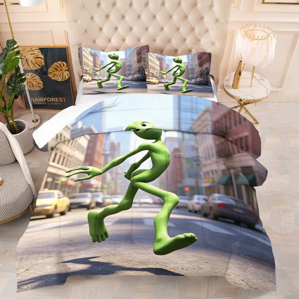 City Green Alien Cartoon Quilt Comforter Set Bedding Set Pillowcase HD Digital Print Teen Game Room Cozy Bedding