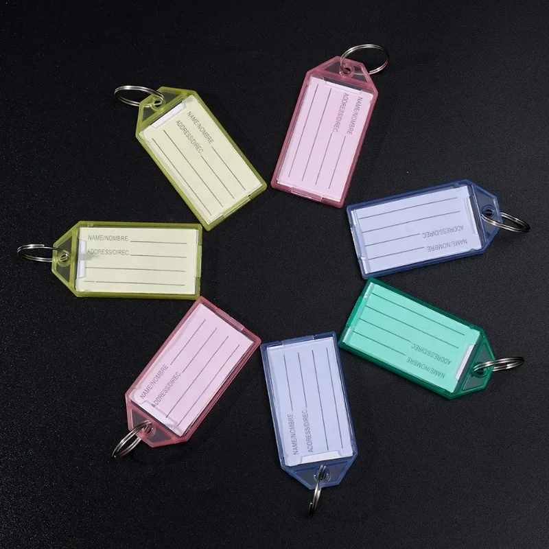 Colorful Plastic Key Tags Flap Transparent Keychain Split Ring Double Sided Marking Plate Luggage Identification Tag Cute Gifts