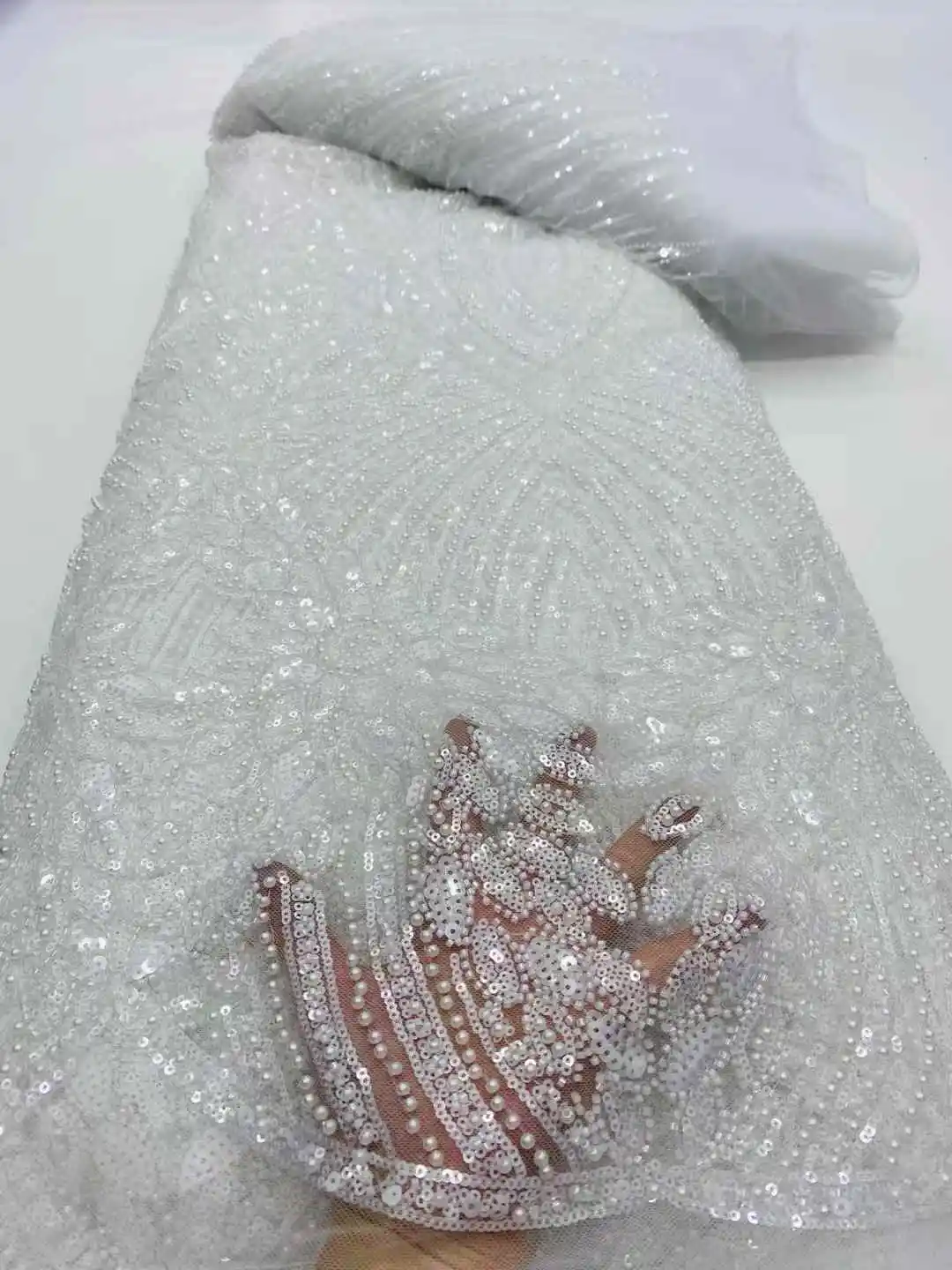 الأفريقي اليدوية الترتر صافي اللؤلؤ أقمشة الدانتيل 2025 الفرنسية الثقيلة مطرز تول أقمشة الدانتيل لحفلات الزفاف فستان المواد