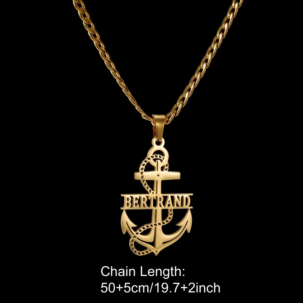 Custom Cuban Chain Name Necklace Personalized Anchor Nautical Necklace Stainless Steel Nameplate Detachable Pendant Necklace