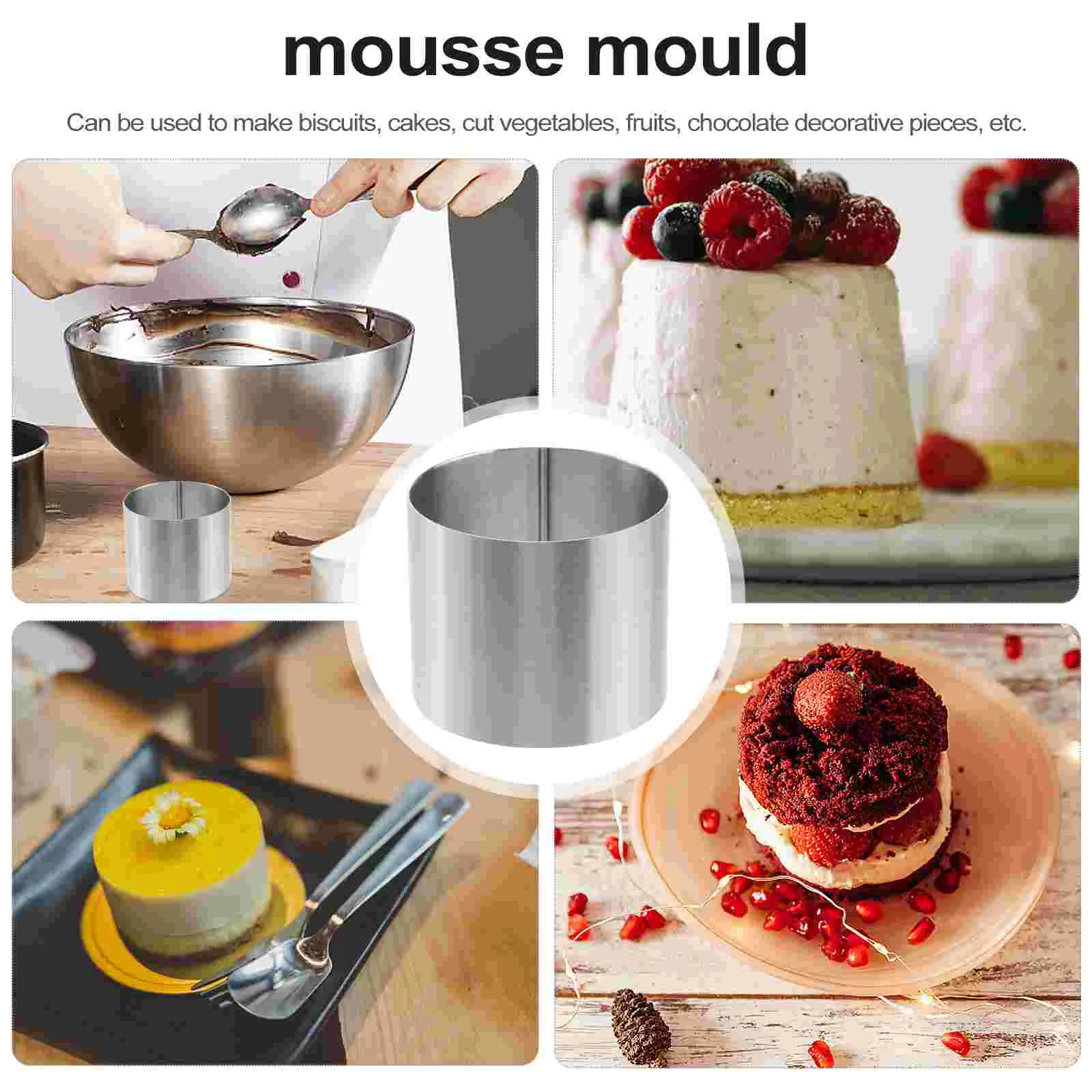 4pcs 6*6*5cm Circular Stainless Steel Mousse Ring Cake Cookie Baking Mold Stainless Steel Biscuit Mould for Baking