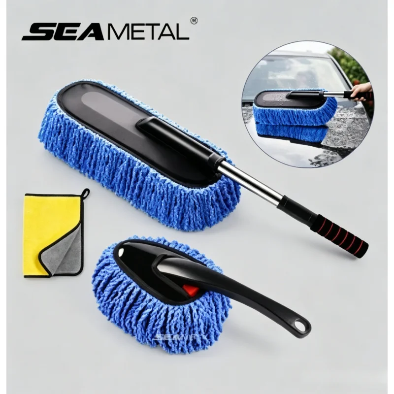 SEAMETAL Telescopic Car Wash Mop Microfiber Soft Hair Wax Brush Multifunctional Car Cleaning Tool Kit
