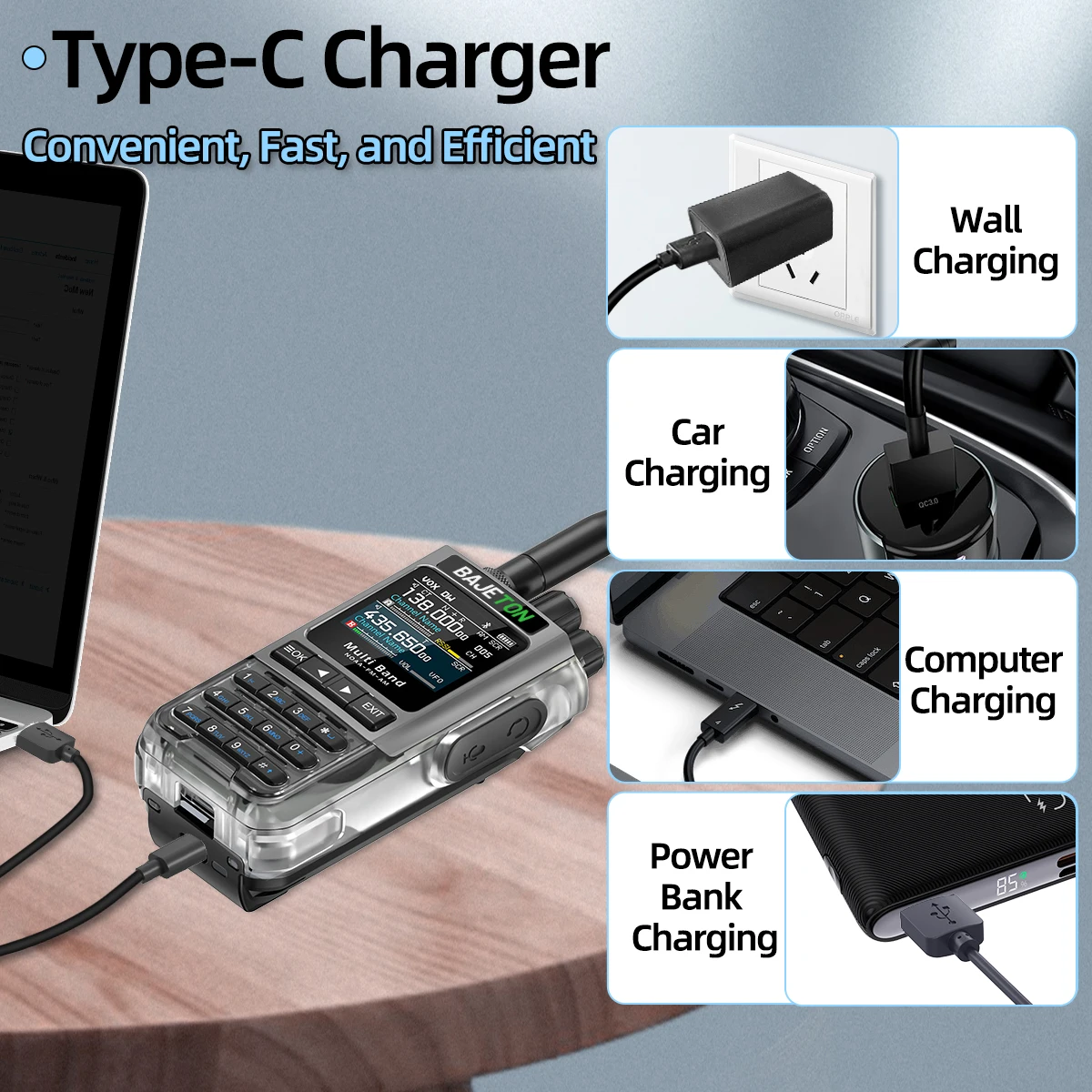 BAJETON BJ-8200 Walkie Talkie Full Band Bluetooth Pemrograman Telepon Jarak Jauh 10W Tri Power NoAA Pereduksi Kebisingan Radio Ham