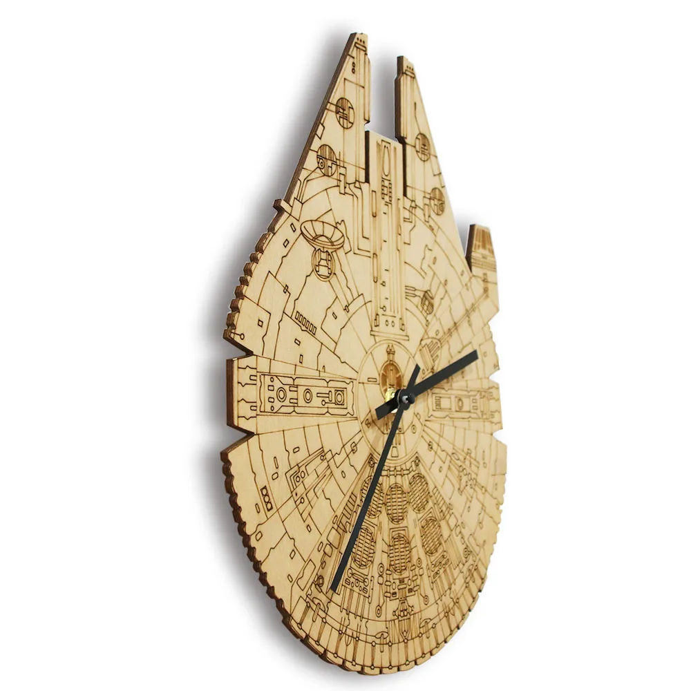 Millennium Falcon Artisan Laser Engraved Wooden Clock For Cinema Theatre Home Decor Wall Watch Starship Geek Chic Nerd Gift