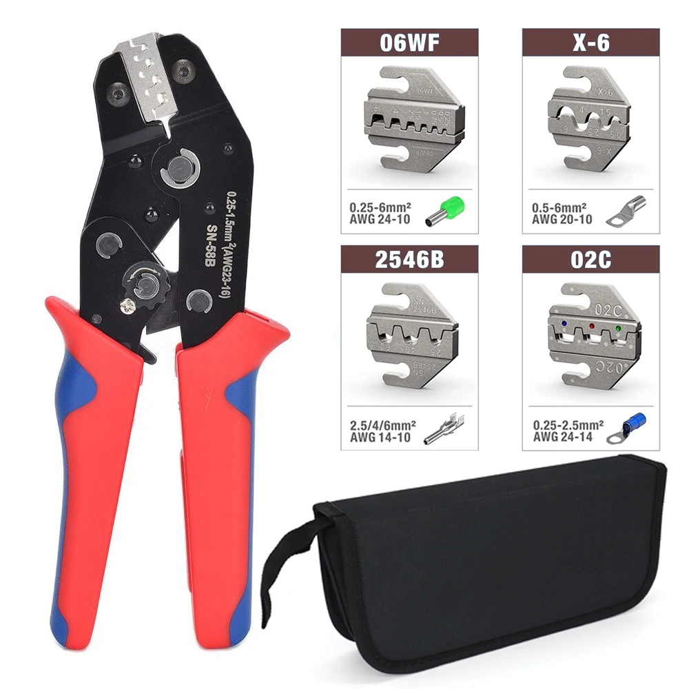 Kit de Ferramentas de Crimpagem para Xh2.54 Tab2.8 4.8 6.3 Terminais Tubulares e Isolados Alicate Crimper com Maxilas Kit para Escolher Sn58b
