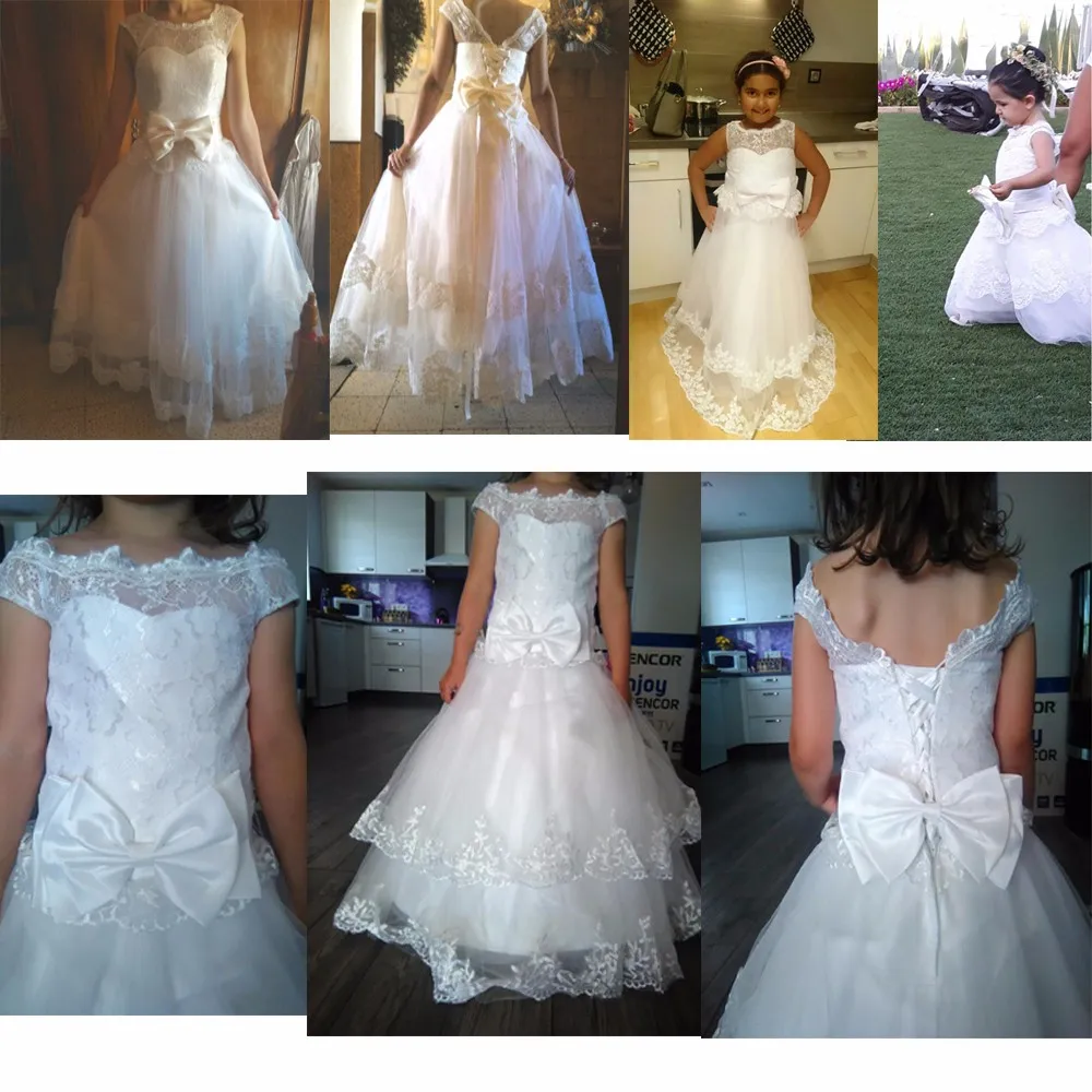 فساتين دانتيل لفتاة الزهور باللون الأبيض للفتيات الصغيرات والأطفال لوصيفة العروس وحفلات الزفاف وحفلات المناولة الأولى #3