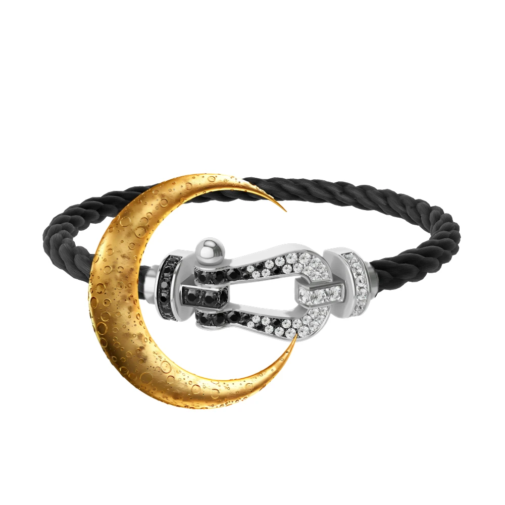 

2026 High-Quality Fashion Classic 925 Silver Hoop Bracelet Large Size (25mm) Black and White Diamonds