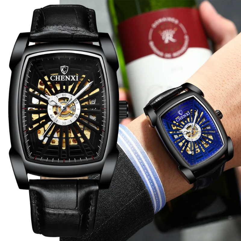 

Chenxi Watch Men Fashion Rectangle Watches Men Skeleton Automatic Self-Wind Mechanical Wristwatches Me Reloj Hombre 2023